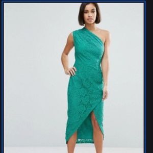 ASOS Lace One Shoulder Midi Pencil Dress